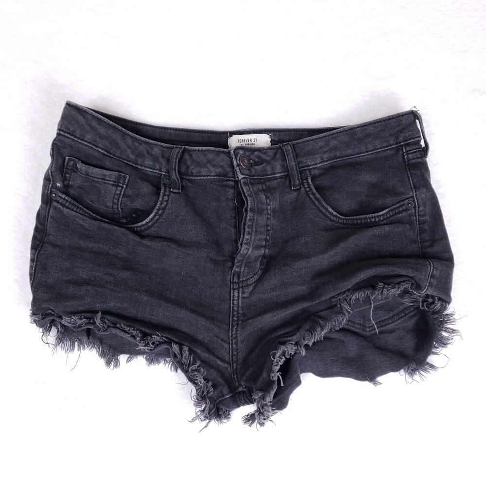 Forever 21 Frayed Hem Cutoff Jean Shorts Womens Size‎ 31 Black Grunge Streetwear